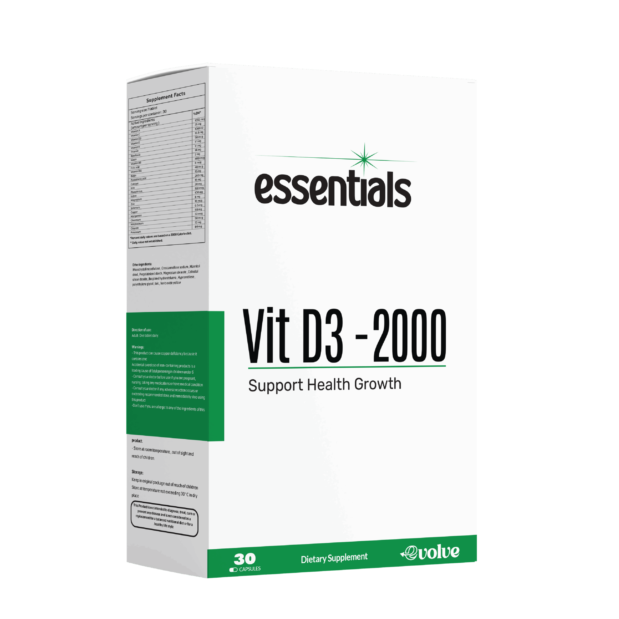 Essentials VIT D3-2000 (Suporte ao Crescimento Saudável) (Cápsulas)