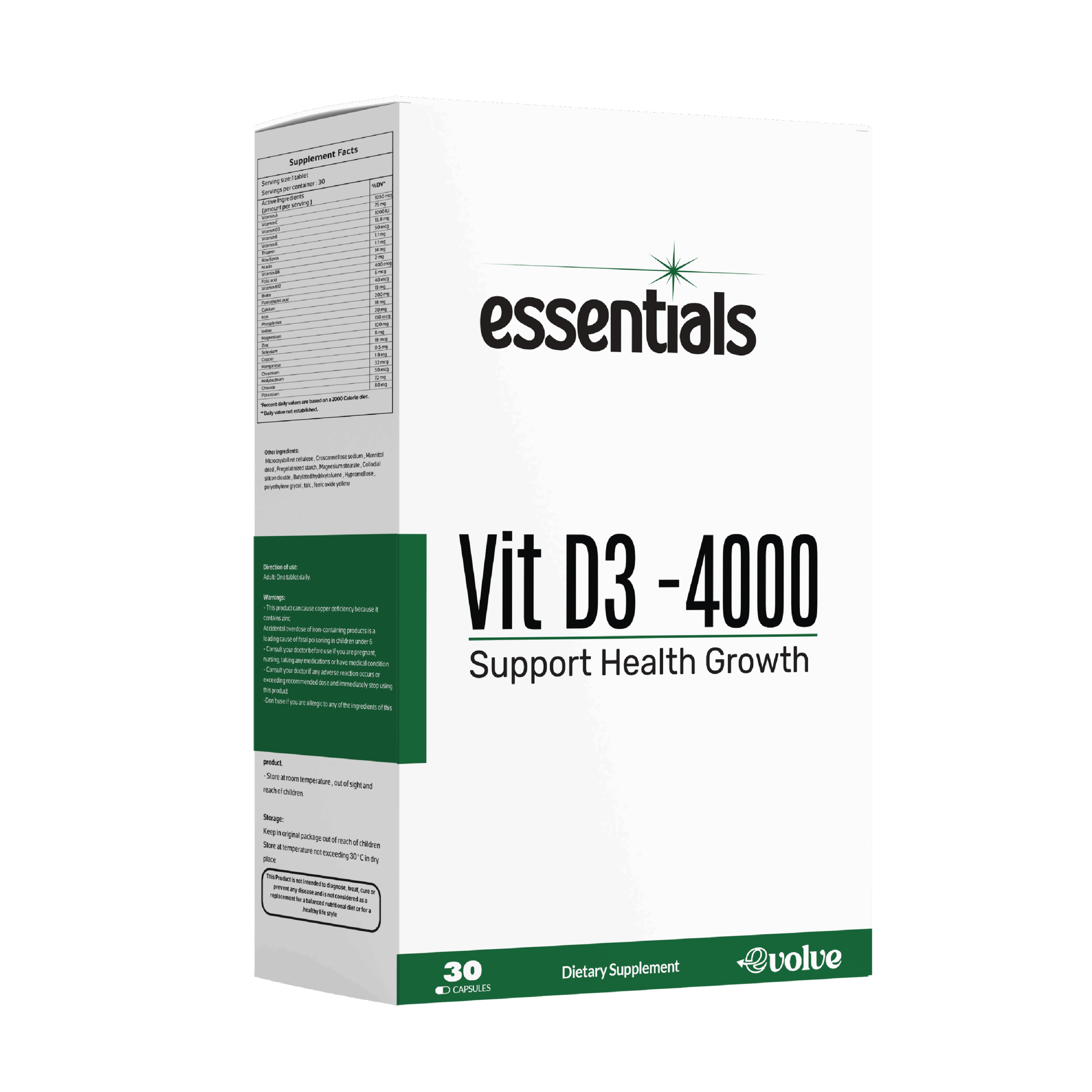 Essentials VIT D3-4000 (Suporte ao Crescimento Saudável) (Cápsulas)